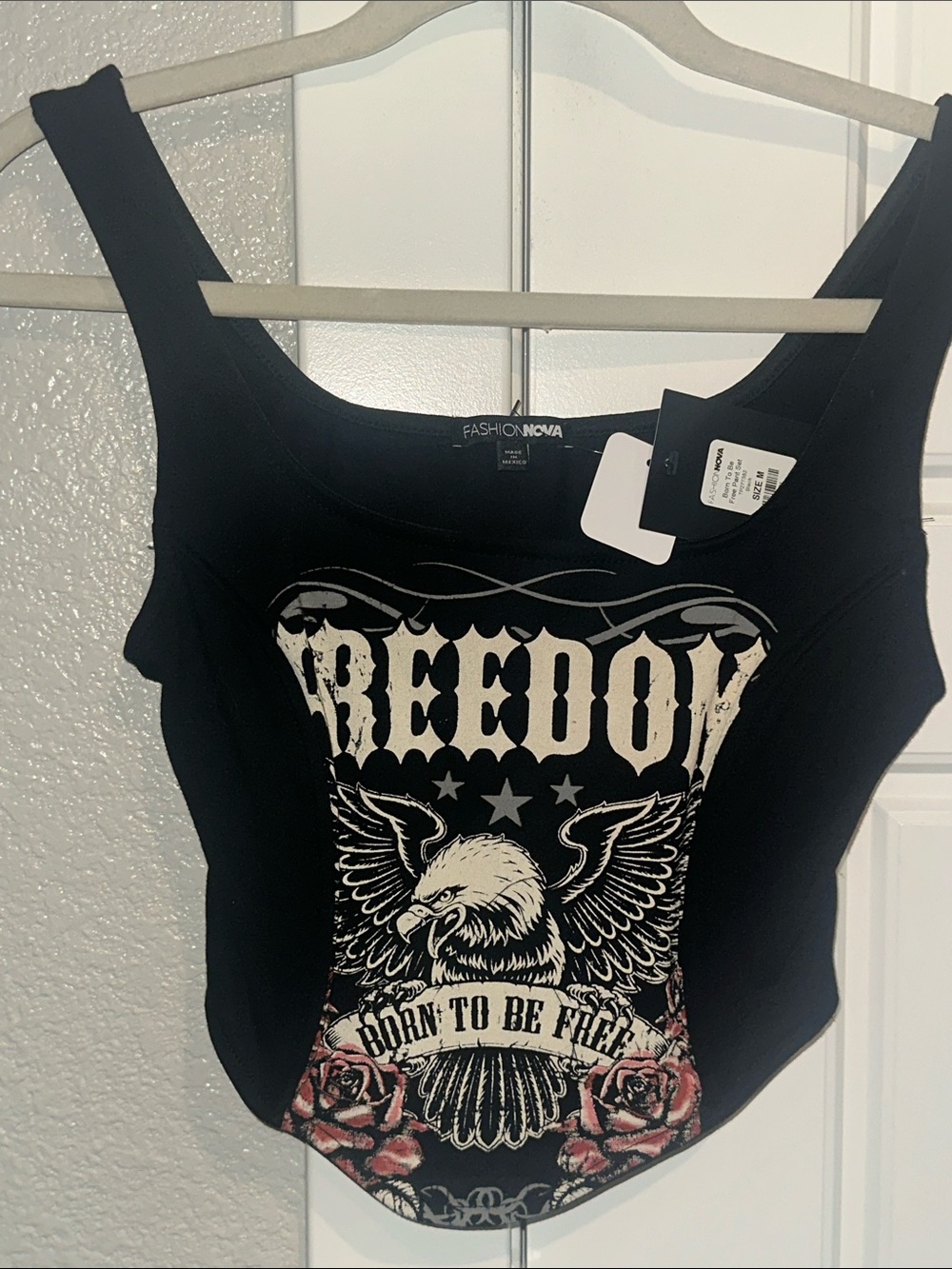 Fashion Nova Black Graphic 'Freedom' Eagle Bodysuit